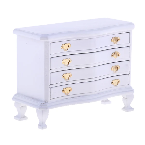 Verified Maxbell 1 12 Dollhouse Miniature Furniture White Dresser 4-Drawer Cabinet Room Life Scenes Decoration Accessories Durable