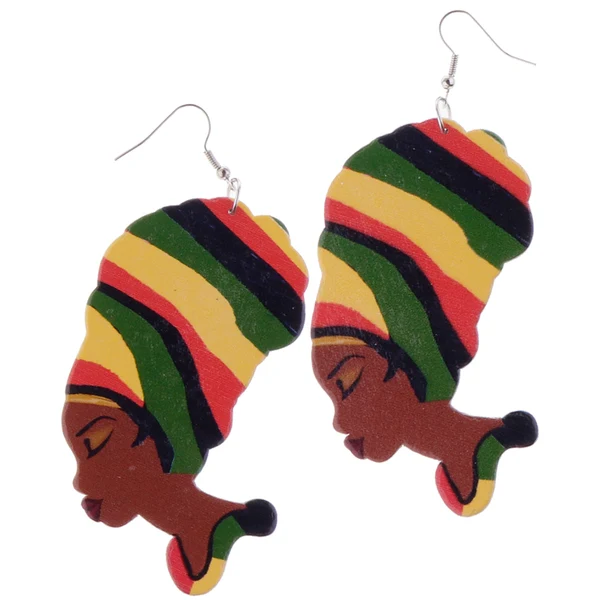 Refined Maxbell Fashion Unique African Women Lady Head Wrap Wood Hook Dangle Drop Earrings Verified