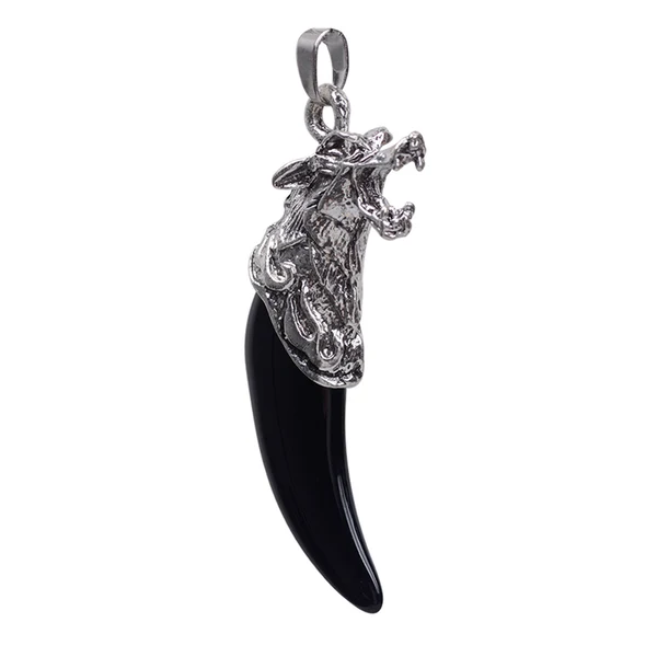 Minimalist Maxbell Black Resin Wolf Tooth Shape Pendant Necklace Stainless Steel Chain Biker Mens Fashion First-Class
