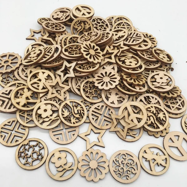 Sustainable Maxbell 100 Pieces Unfinished Wood Hollow Round Pieces for Wood Craft DIY Projects 30mm Traditional