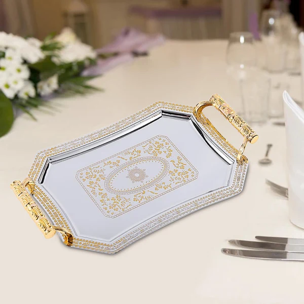 Healthy Maxbell Stainless Steel Pattern Tray Fruit Plate for Household Home Kitchen Parties gold s Crafted