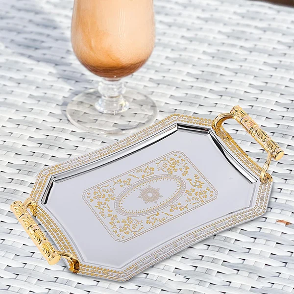 Verified Maxbell Stainless Steel Pattern Tray Fruit Plate for Household Home Kitchen Parties gold m First-Class