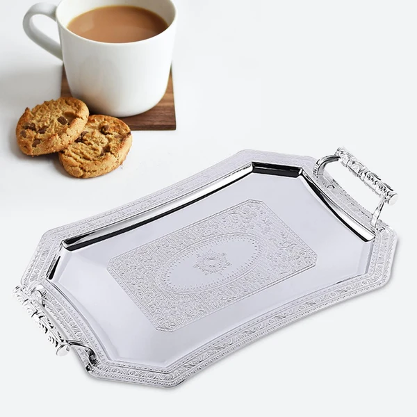 Durable Maxbell Stainless Steel Pattern Tray Fruit Plate for Household Home Kitchen Parties silver m Relaxed