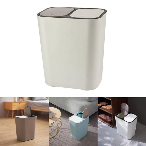 High-Grade Maxbell 15 Liter Wet and Dry Dual Trash Can Recycling Waste Bin for Kitchen White Convenient