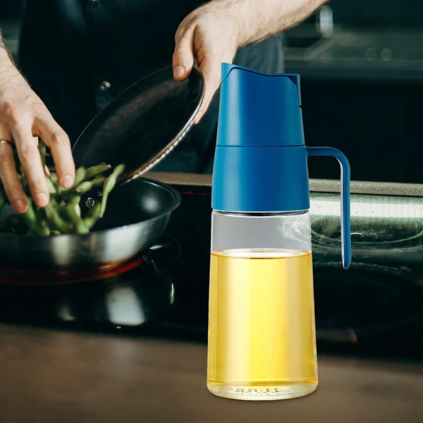 Fine Crafted Maxbell 600ml Oil Bottle Automatic Open and Close Lid for Soy Sauce Syrup Dark Blue Prestigious