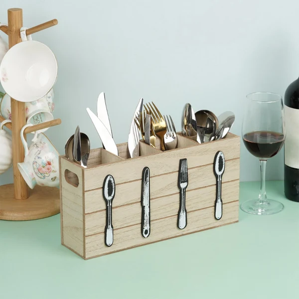 Advanced Maxbell Countertop Wooden Kitchen Cutlery Holder Retro Style for Kitchen Decoration Easy-to-Use