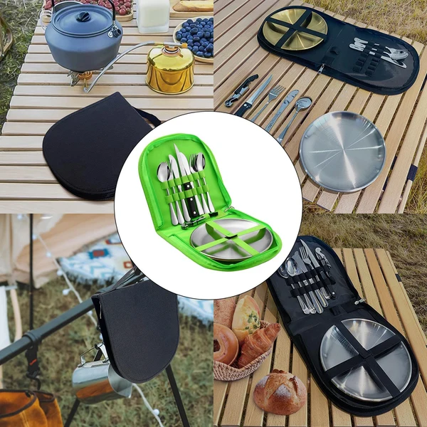 Fine Maxbell 10 Pieces Picnic Family Cutlery Set with Travel Case for Barbecue Hiking Green Innovative