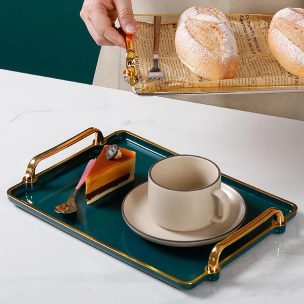 Efficient Maxbell Decorative Serving Tray with Handles Plastic for Party Organizer Storage dark green Superior