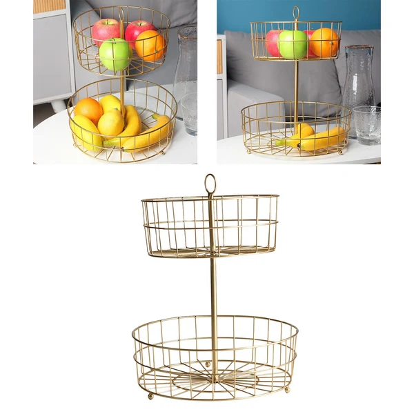 Fine Maxbell Double Layer Fruit Baskets Save Space Vegetable Holder for Counter Storage Gold Fashionable