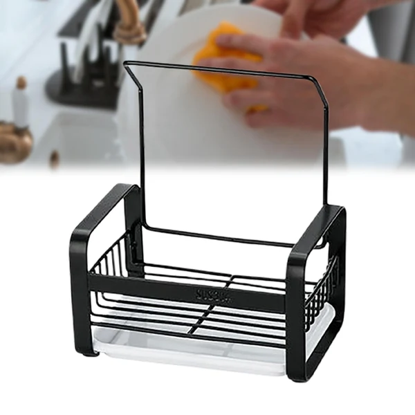 Fashionable Maxbell Sink Caddy Sponge Holder Anti Slip Dishcloth Holder for Kitchen Black L Secure