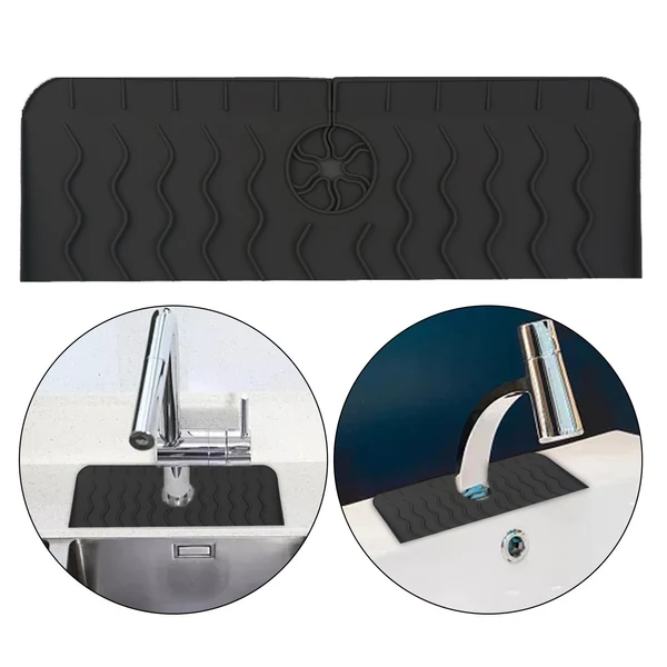 Detailed Maxbell Kitchen Faucet Absorbent Mat Sink Faucet Mat Reusable Silicone for Bathroom black Carefully Designed