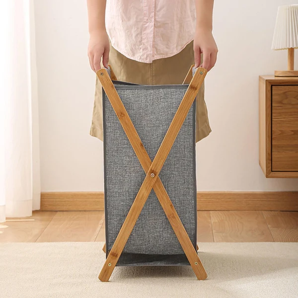 Top-Quality Maxbell Collapsible Wood Laundry Basket Organizer Easy Transportation Household Reliable