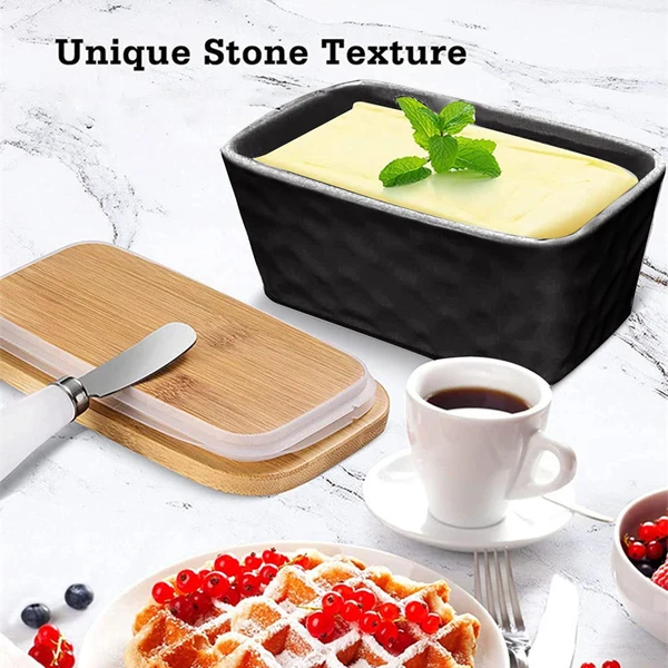 Detailed Maxbell Butter Dish Butter Container with Butter Knife for Countertop Black Unique