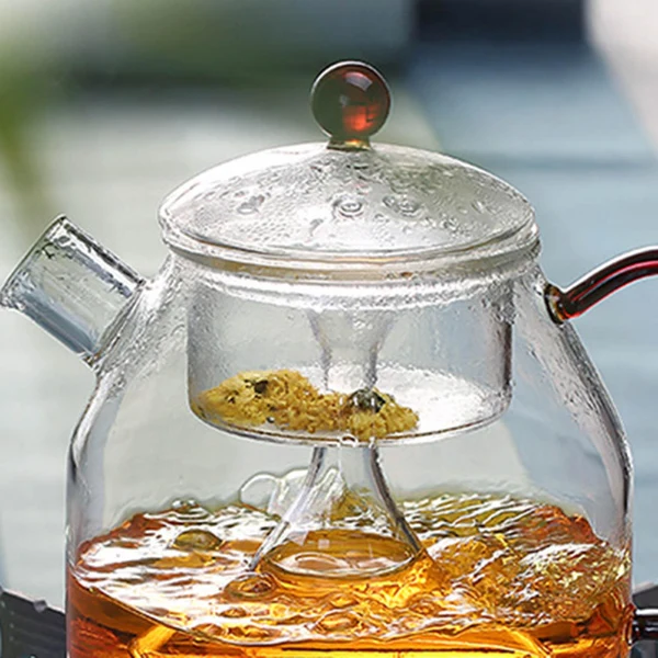 Expertly Made Maxbell 1.2L Heat Resistant Glass Tea Pot with Infuser for Kitchen Red Handle Sophisticated