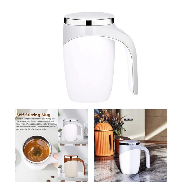 Contemporary Maxbell Self Stirring Mug Stainless Steel for Office Home White Clean