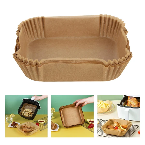 High-Grade Maxbell Air Fryer Disposable Paper Liner Non Stick for Party 16x16x4.5cm Wood 25Pcs Outstanding