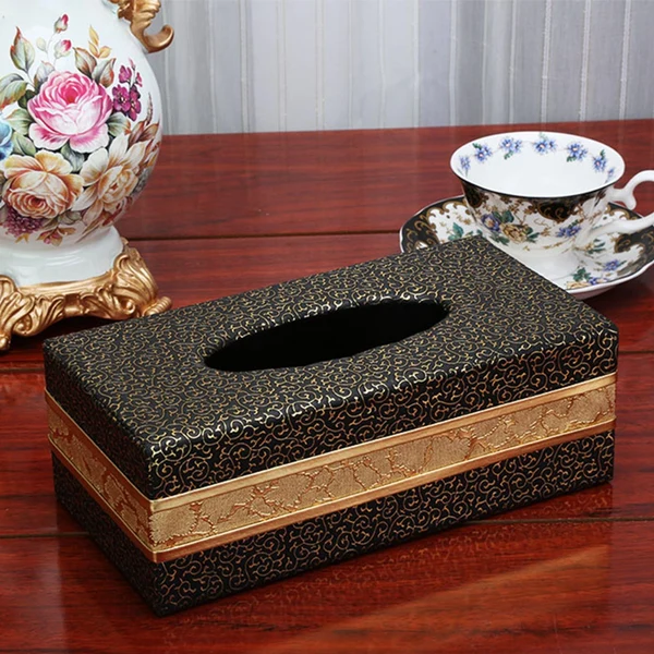 Superior Maxbell PU Leather Tissue Box Holder Tissue Box Organizer for Hotel Restaurant Black Large Natural