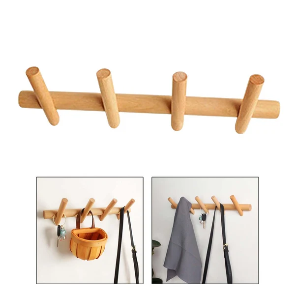 Reusable Maxbell Wooden 4 Hooks Coat Rack Organizer Bag Hat Clothes for Bedroom Household Detailed