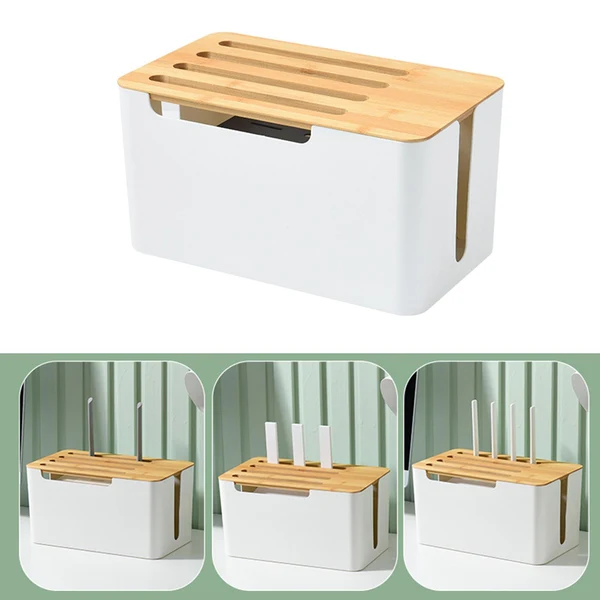 Detailed Maxbell Router Shelf Storage Box Plug Board Standing Wood Lid for Desk Bedroom Classic