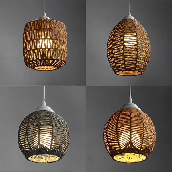 Casual Maxbell Handmade Weaved Pendant Light Crafts Lampshade for Restaurant Bar Dining Khaki Cone Trendy