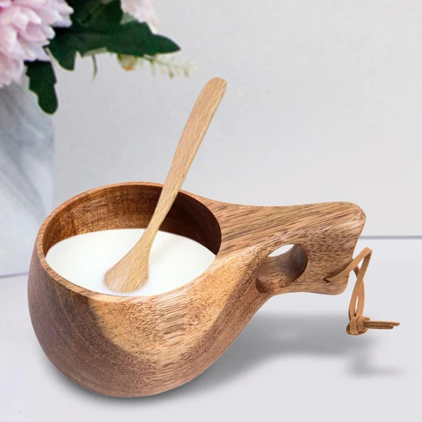 Original Maxbell Wooden Drinking Cup Tea Coffee Milk Wine Cup for Home Kitchen Hiking Camping Dark Brown Smooth Natural