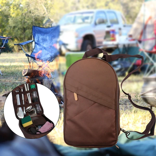 Modern Maxbell Tableware Storage Bag Camping Cooking Utensils Barbecue Brown Optimized