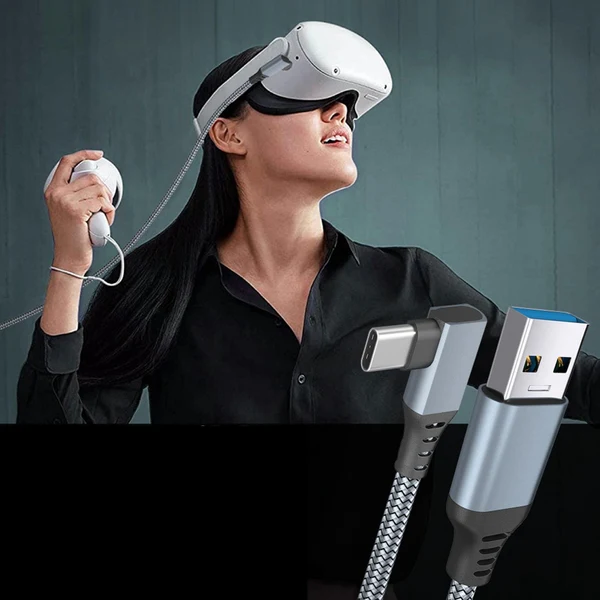 Green Maxbell Link Cable Fast Charge 90 Degree for Quest 2 VR Headset Gray 6m 20ft Stylish