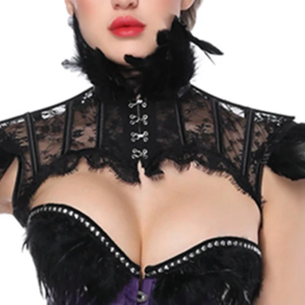 Elegant Maxbell Faux Feather Shrug Capes Gothic Lace Feather Poncho Witch for Women Costume L Comfortable