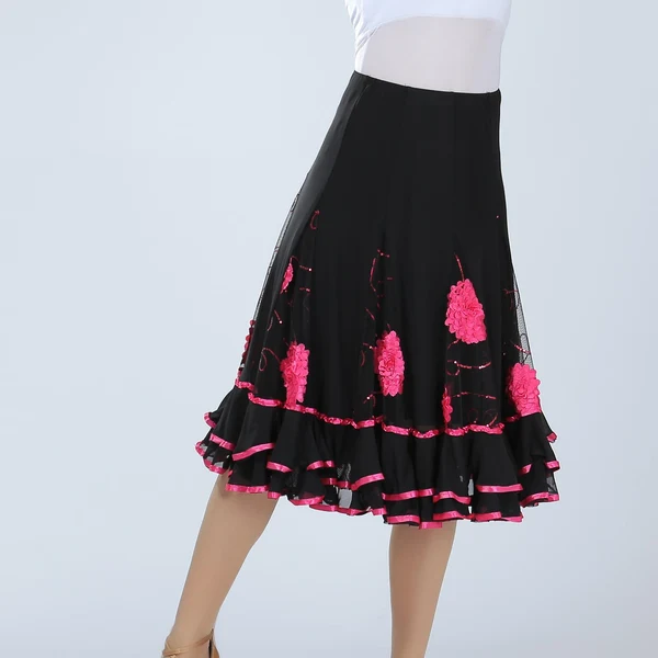 Unique Maxbell Ballroom Dance Skirt Dancing Costume Stage Performance for Women Rose Red Trusted