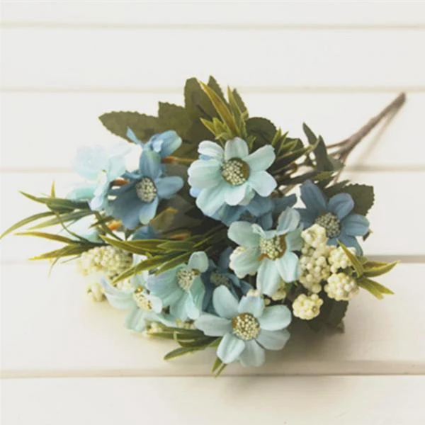 Enhanced Maxbell Artificial 6-Fork Daisy Flower Bouquet Wedding Party Home Garden Decor Blue High-End