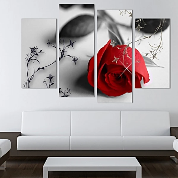 Environmentally Friendly Maxbell 4 Panels of Rose Canvas Print Wall Hanging Art Painting Picture Home Decor Fashionable