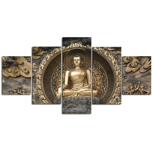 Consistent Maxbell 5 Panels Buddha Statue Canvas Painting Canvas Prints Picture Wall Decor L Solid