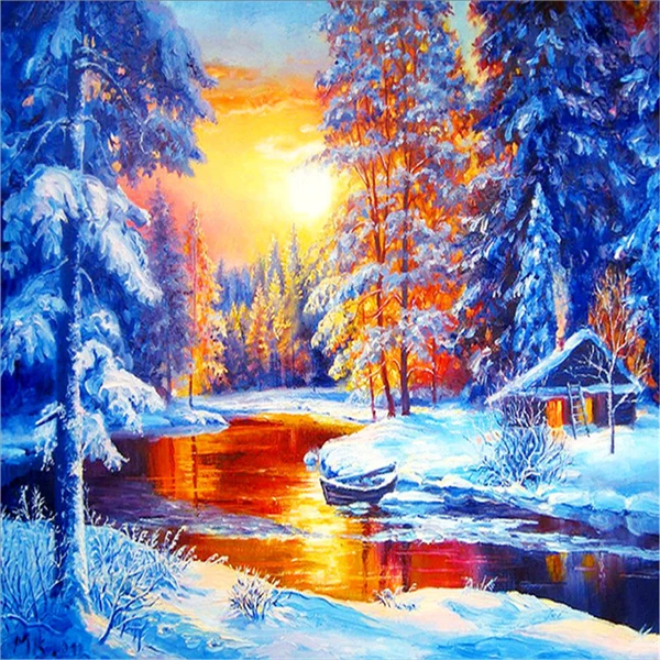 Practical Maxbell DIY 5D Diamond Embroidery Painting Cross Stitch Kit Oil paint Snow River Solid