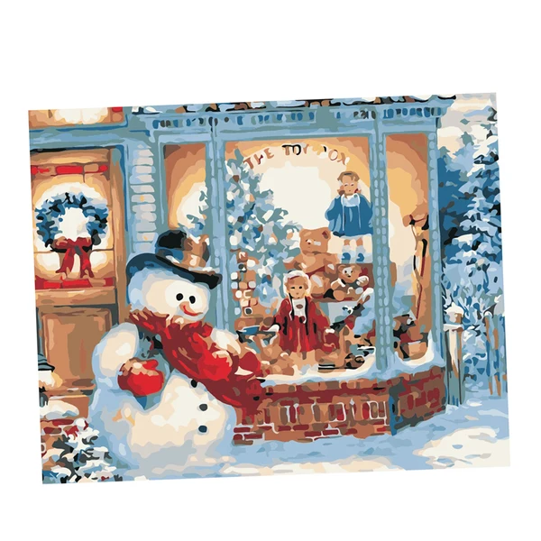 Efficient Maxbell Unframed DIY Painting Paint By Number Kit Oil Canvas Picture Snowman House Solid