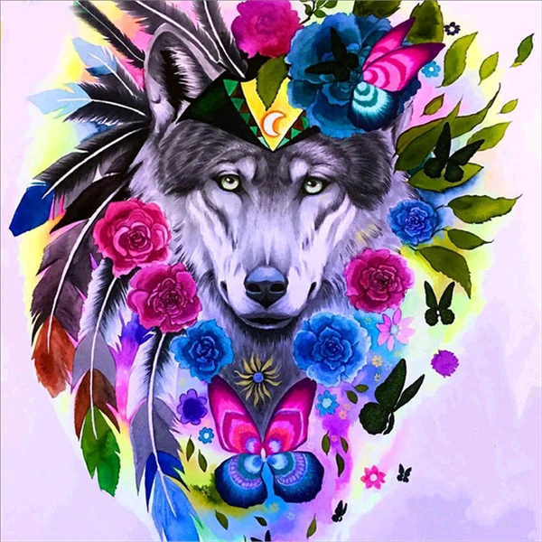Luxury Maxbell 5D DIY Diamond Paintings Embroidery Cross Craft Stitch Indian Wolf Reusable