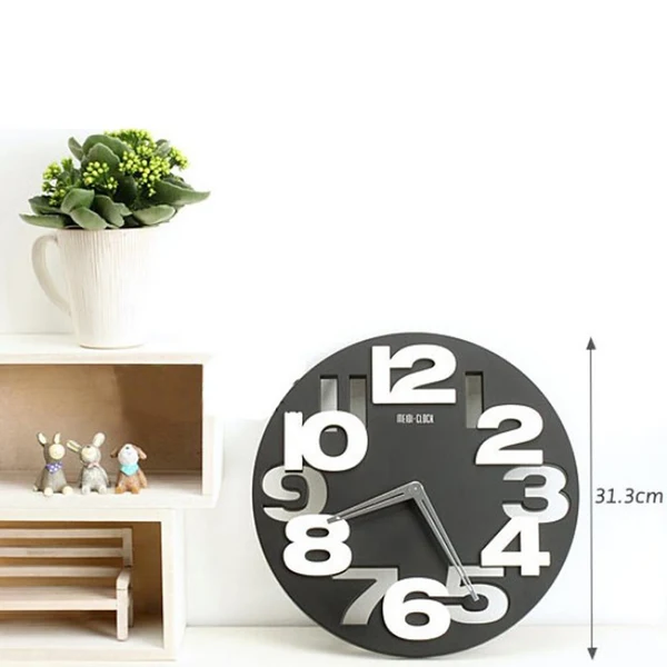 Fine Decoratve 3D Wall Clock Creative Analog Clock for Home Kitchen Bedroom Black Original Design