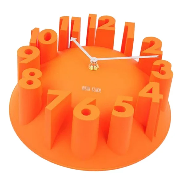 Practical Maxbell Modern 3D Wall Clock Kitchen Living Clock Decal Sticker Carved Battery Power Orange Natural
