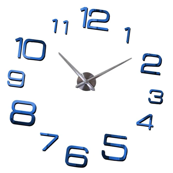 Innovative DIY Large Wall Clock Acrylic 3D Stickers Clock Home Decor Removable Blue Consistent