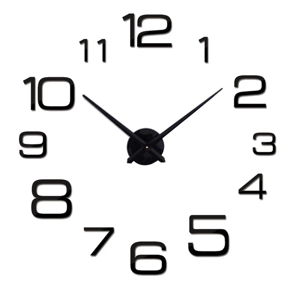 Safe DIY Large Wall Clock Acrylic 3D Stickers Clock Home Decor Removable Black Reusable