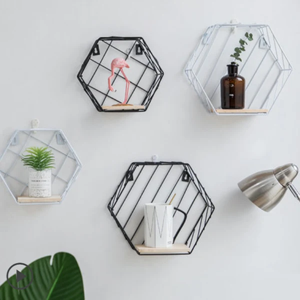 First-Class Maxbell Iron Hexagon Wall Shelf Bookshelf Display Rack for Home Decor L Black Stripe Clean