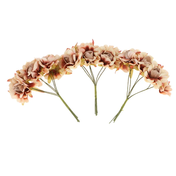 Premium Material Maxbell 60x Wire Silk Plum Blossom Flowers Wedding Hair Clip Wreath DIY Coffee Long-Lasting