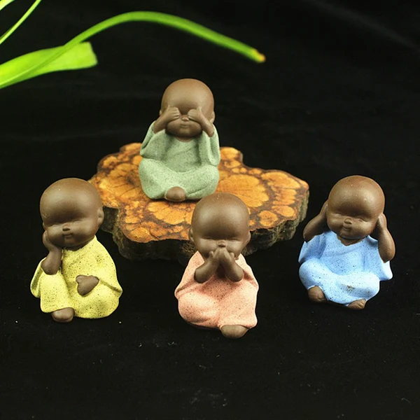 Relaxed Maxbell Ceramic Small Buddha Statue Monk Figurine Tea pet Decorative Ornaments Green Sustainable