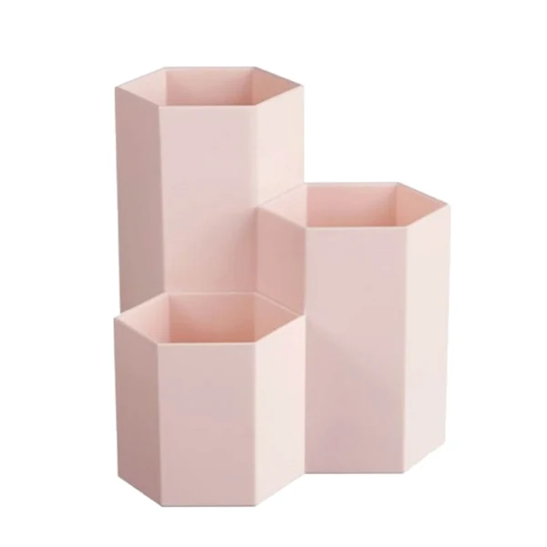 Long-Lasting Hexagon Pen Holder Pemcil Container Makeup Brush Holder Desktop Organizer Pink Trendy