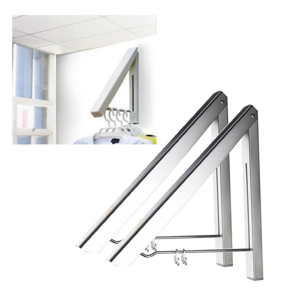 Modern Maxbell Folding Clothes Hanger Wall Mounted Indoor Outdoor Aluminum Alloy Clothes Rack Holder Slim Design for Bedroom Bathroom Balcony Top-Quality