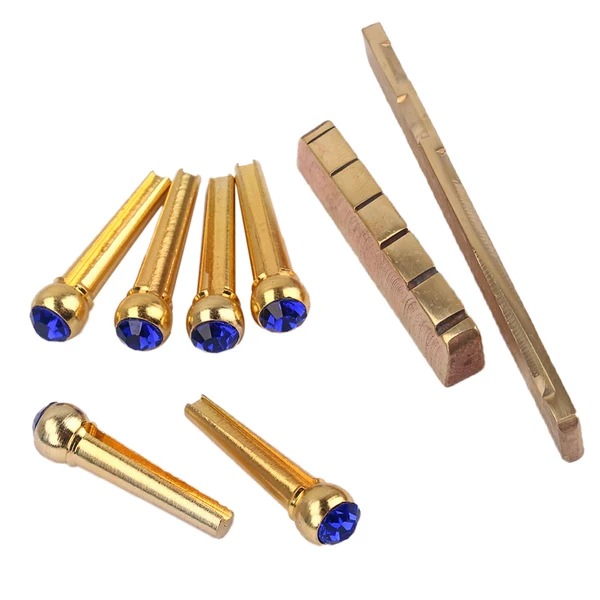 Artisan Maxbell Brass Slotted Saddle Nut Blue Opal Bridge Pins Set for Acoustic Folk Guitar s Soft