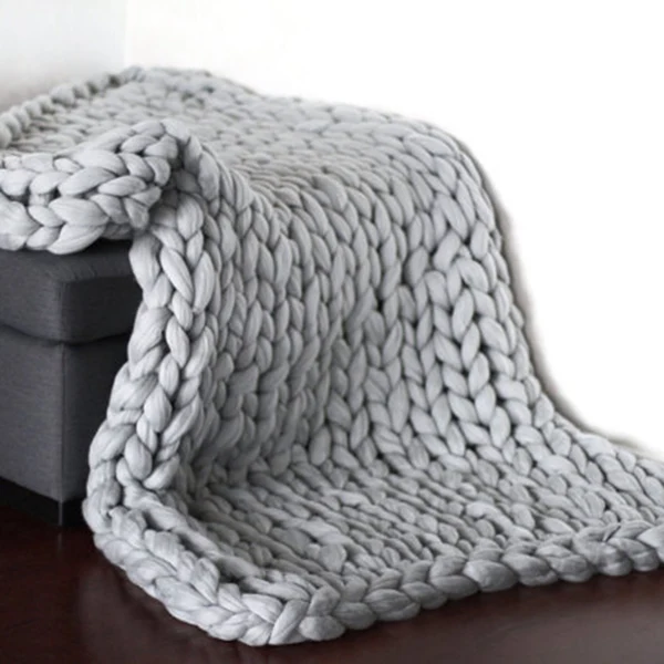 Functional Maxbell New Handmade Chunky Knitted Blanket Wool Thick Line Home Decor 100 80 Gray Contemporary