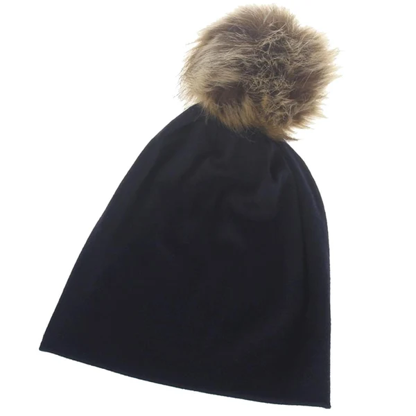 Professional Maxbell Kids Knit Beanie Cap Cotton Warm Hat with Pompom for Autumn Winter Black Carefully Designed