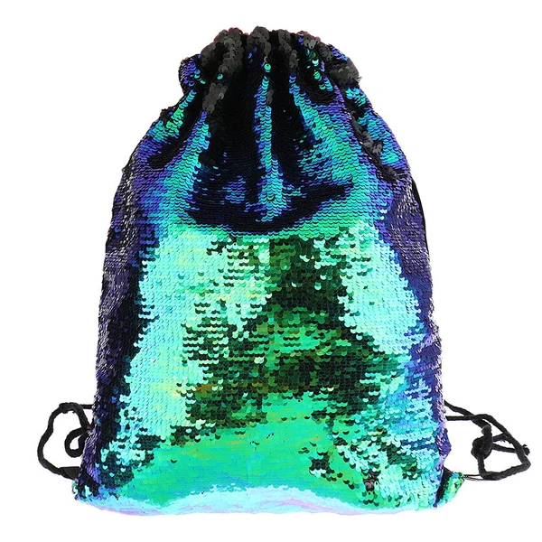 Convenient Glitter Drawstring Backpack Sequins Bag for Shopping Travel Colorful Black Functional