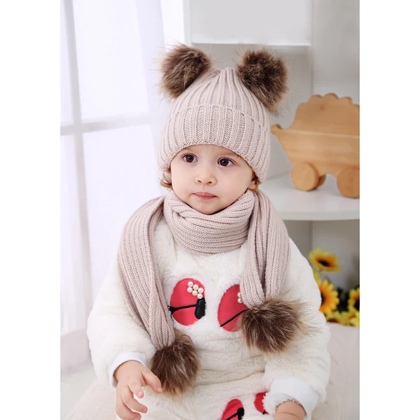 Elite Maxbell Baby Winter Warm Pom Bobble Ski Hat Knit Crochet Beanie Cap Scarf Set White Proven