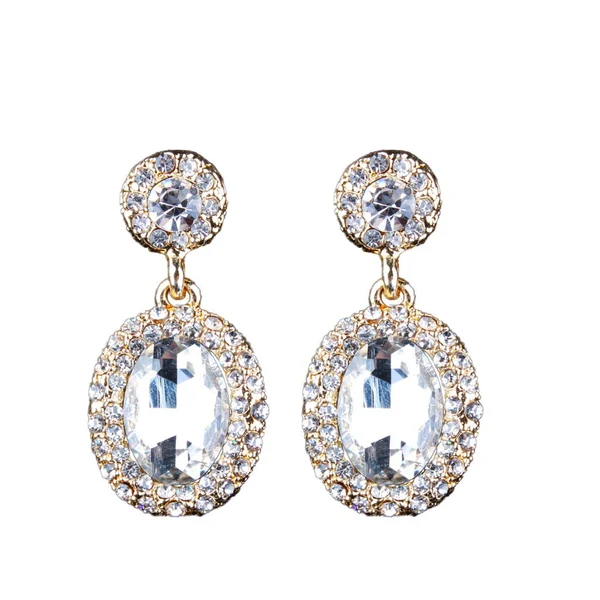 Traditional Maxbell Full Rhinestone Oval Drop Dangle Earrings Wedding Jewelry Decorations White Stylish